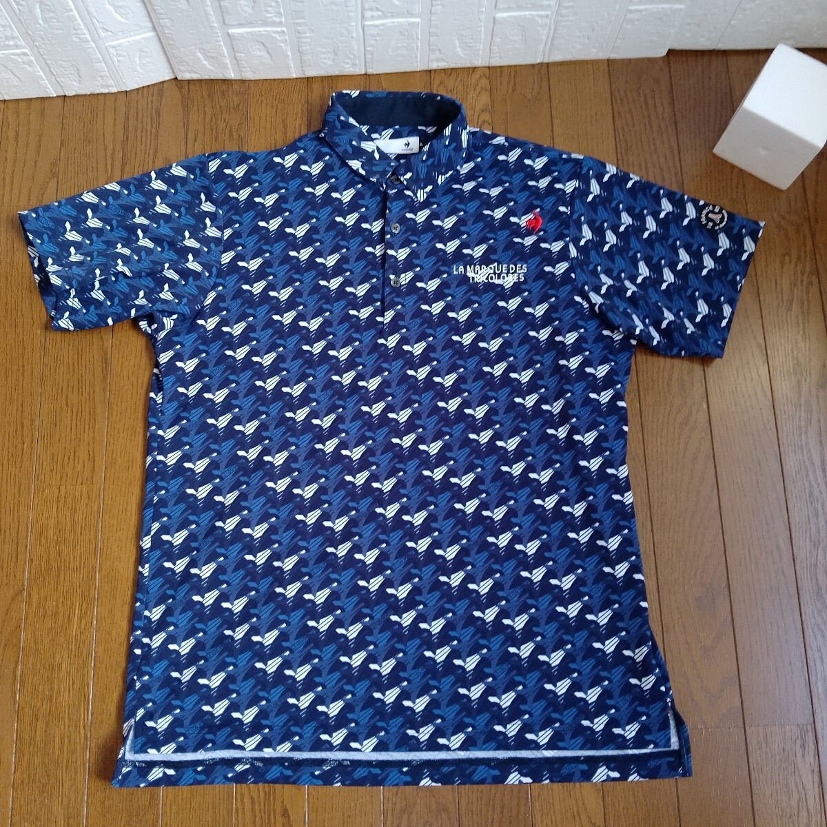 1928【中古】le coqsportif golf ルコックスポルティフゴルフ ゴルフウェア 半袖 ポロシャツ メンズ サイズ 3L 青紺白拍卖