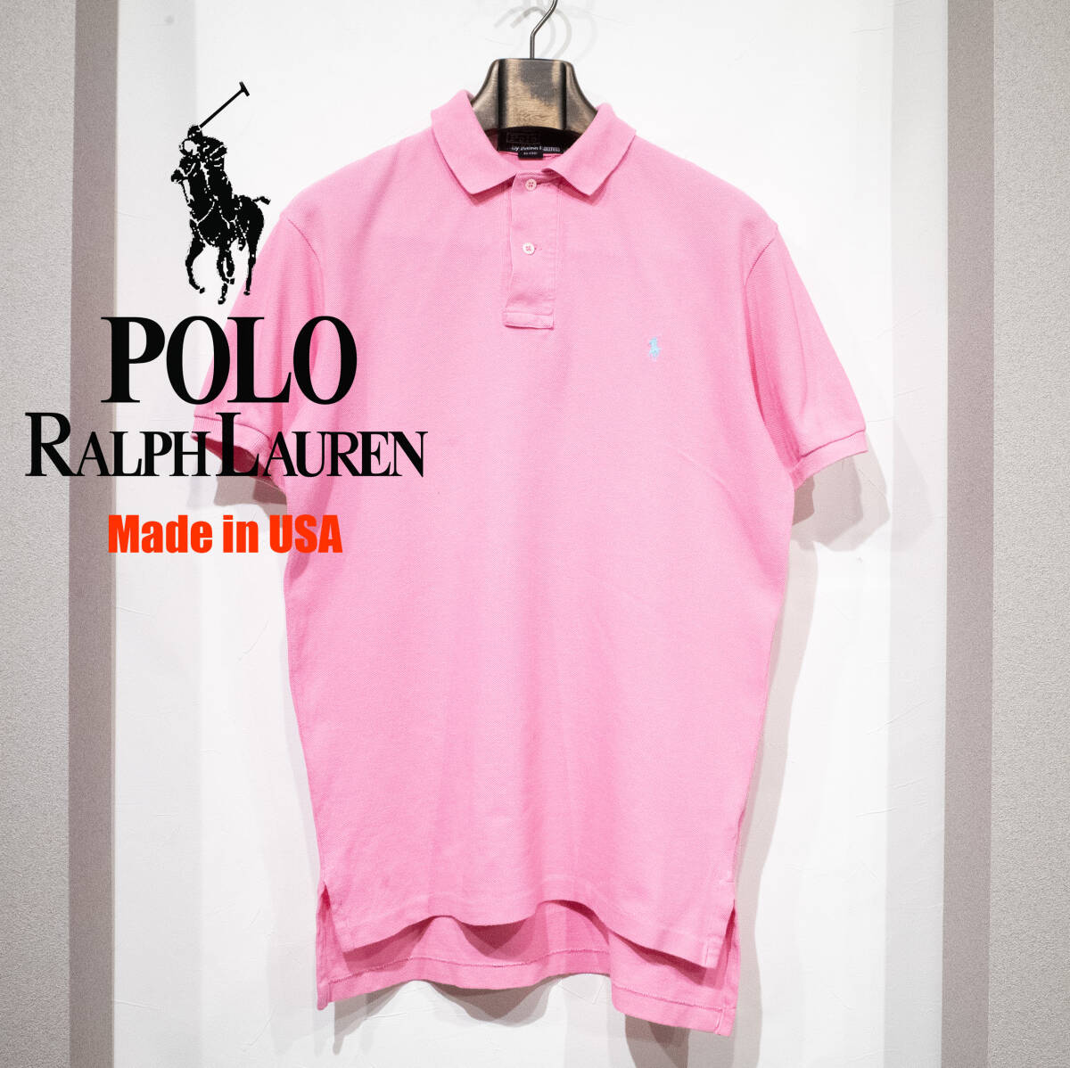 【USA製】 S / 80s 90s POLO by RALPH LAUREN オールド ポロ ラルフローレン 半袖 ポロシャツ 鹿の子 ポニー刺繍 ピンク 古着 アメリカ製拍卖