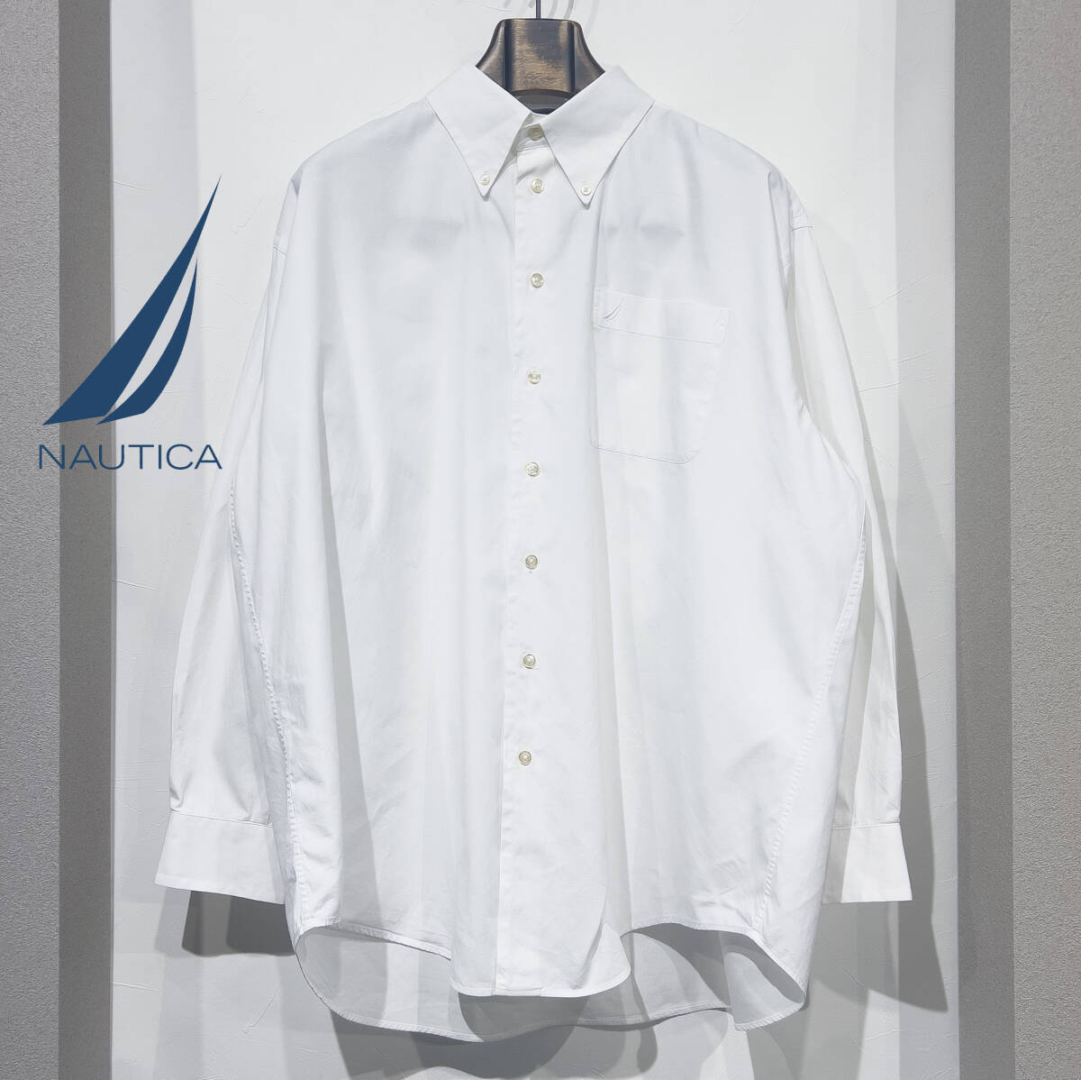 8 34-35 / NAUTICA ノーティカ 80’s 2PLAY コットン 長袖 ドレスシャツ ホワイト 白 ワイシャツ カッターシャツ オーバーサイズ 古着拍卖