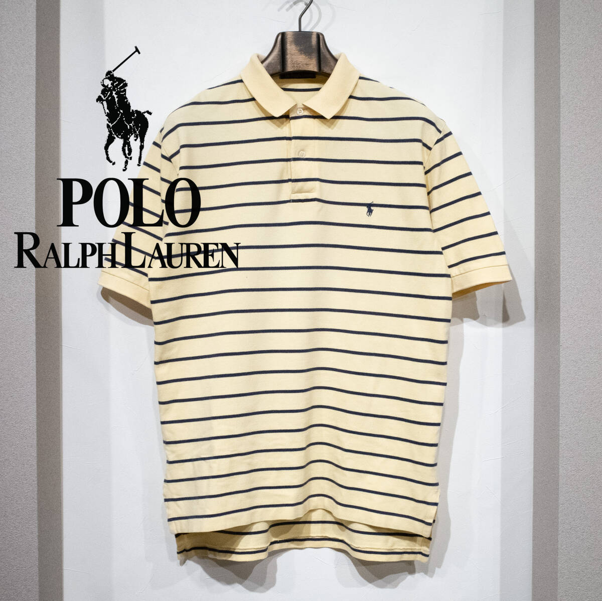 L / 90s 00s POLO by RALPH LAUREN ラルフローレン 半袖 ポロシャツ 鹿の子 イエロー ネイビー ボーダー 古着 プレッピー アメトラ拍卖