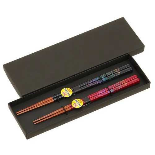 ★食器洗浄機対応☆赤・黒ペア箸《天丸虹花火柄》拍卖