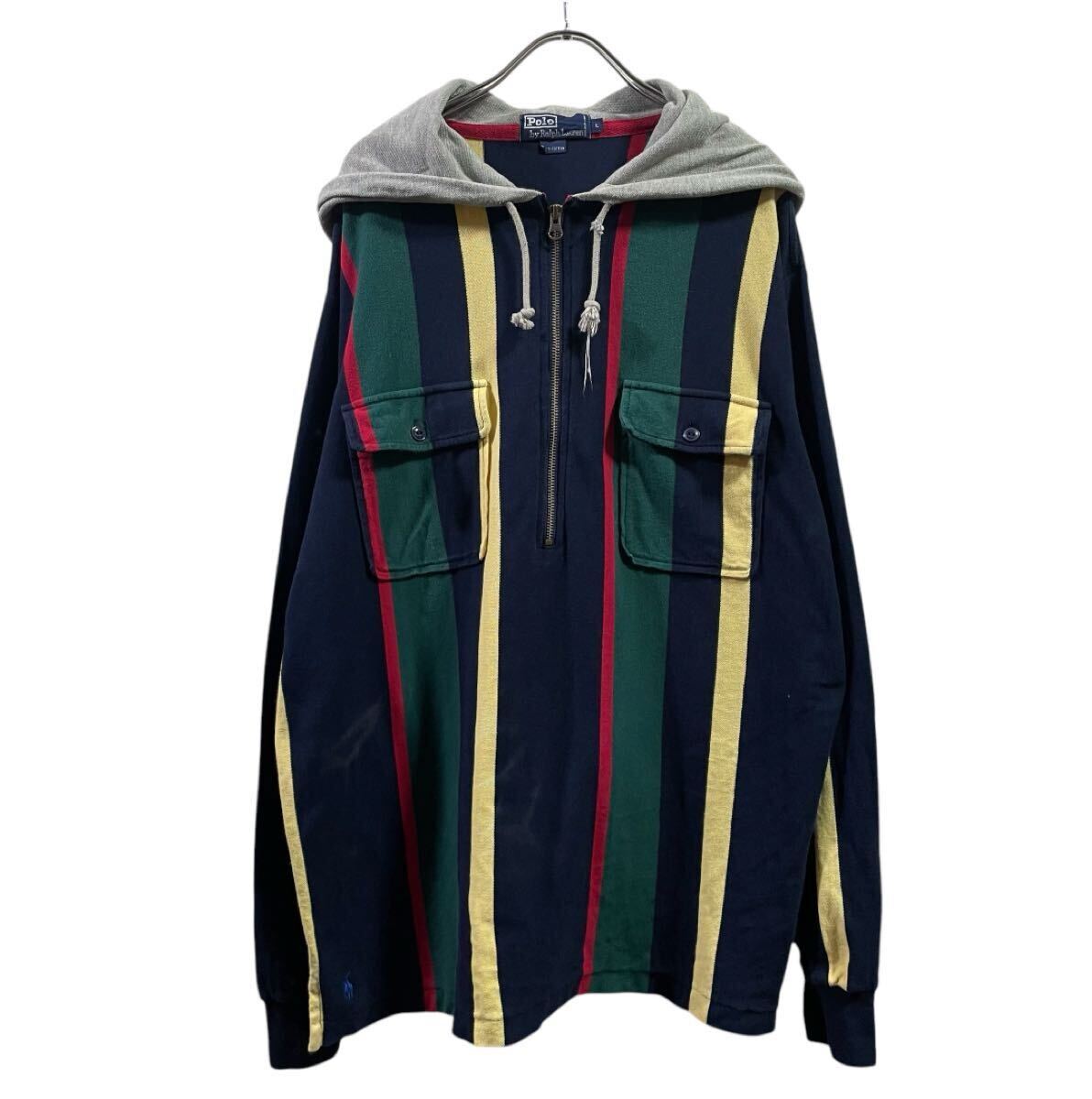 90s Ralph lauren フード付きトップス シャツ ハーフジップ L 古着 vintage ヴィンテージ拍卖