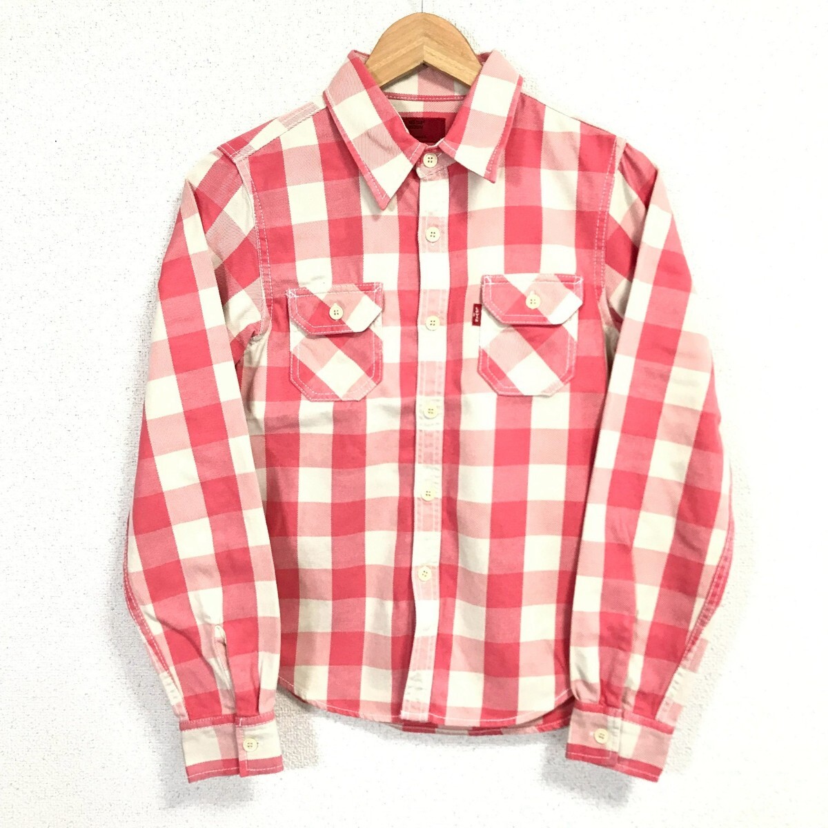 f2871dL Levi's REDTAB リーバイスレッドタブ サイズM 長袖シャツ チェック柄シャツ ピンク×ホワイト レディース アメカジ 中厚手 拍卖