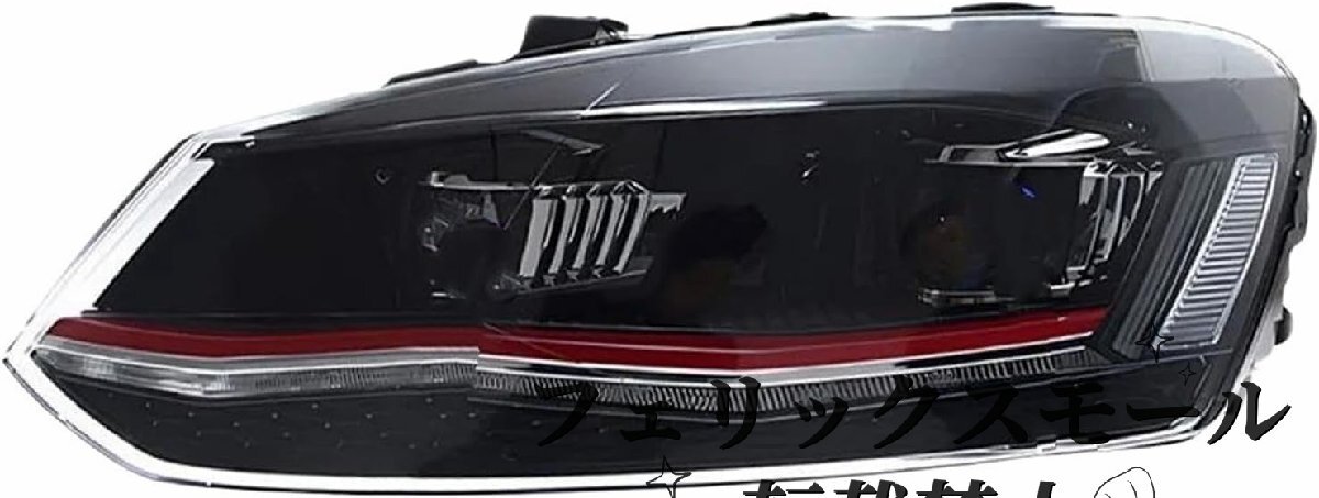 ポロ 2009-2018年式 LED ヘッドライトエンジェルアイデザイン DRL HID バイキセノンビーム ヘッドライトレンズカバー(赤)拍卖