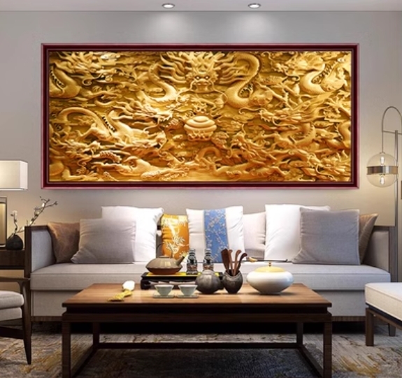 人気新作!黄金九龍戯珠●ングルーム装飾画 玄関装飾画 現代 ソファの背景装飾画 50*80cm拍卖