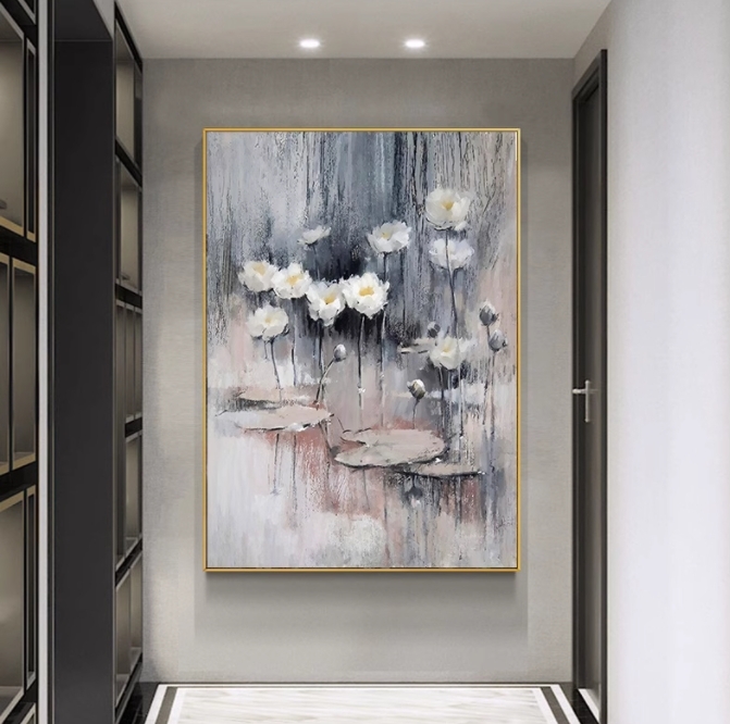 新品推薦★蓮の花、応接間風景装飾画レストラン玄関通路立体ソファ背景アメリカン掛絵拍卖