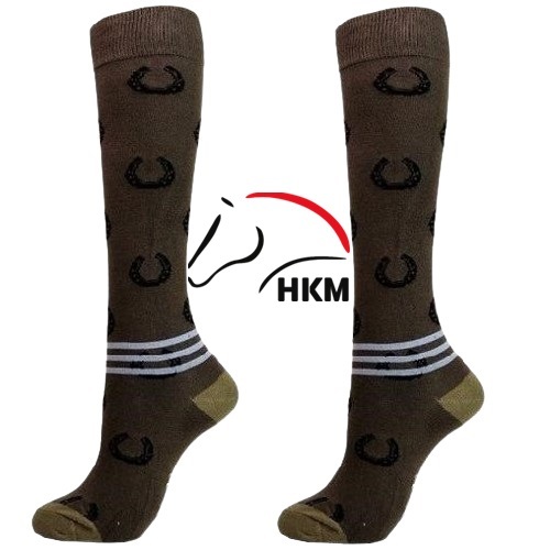HKM ブラウン 蹄鉄柄のライディングソックス 乗馬 馬術拍卖