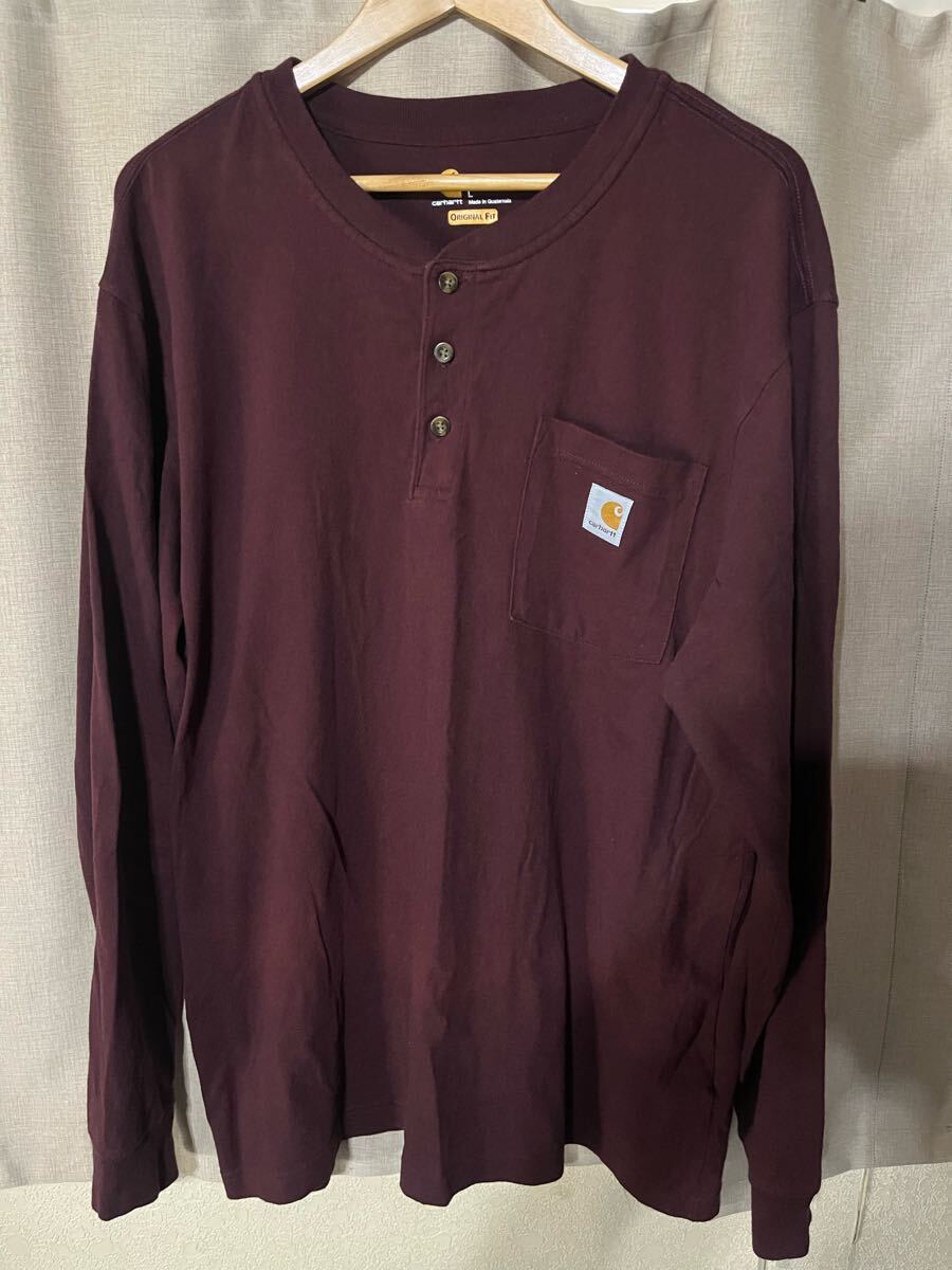 Carhartt カーハート サイズL 長袖ヘンリーネックTシャツ 長袖Tシャツ ロンT バーガンディー系拍卖