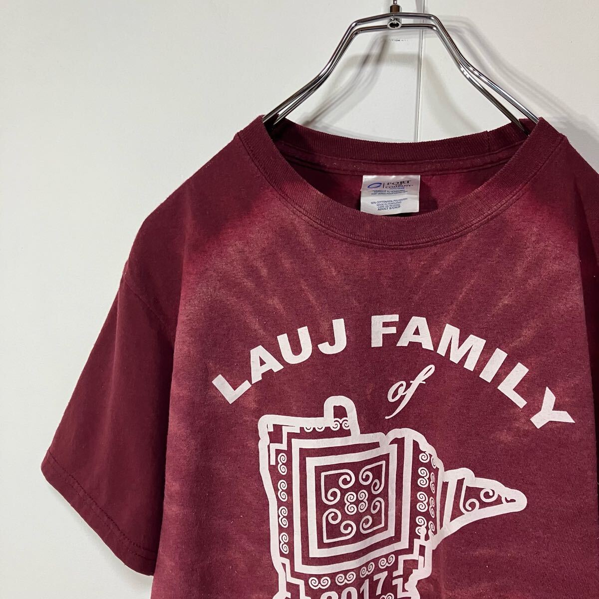 古着 片面 プリント アート クルーネック 半袖 Tシャツ 一点物 ワイン S拍卖