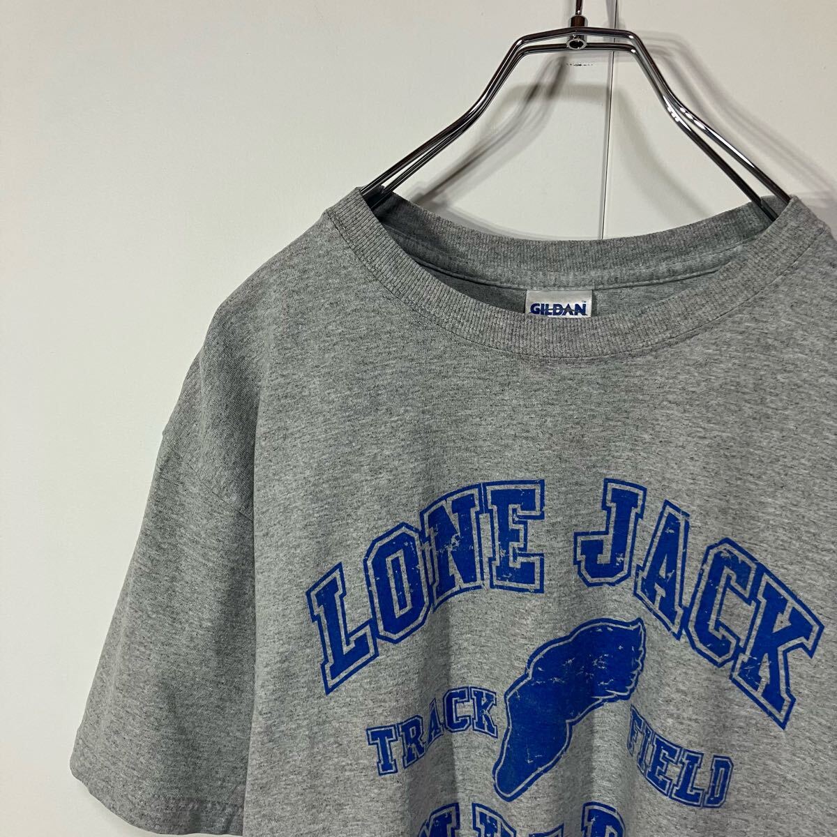 古着 片面 プリント クルーネック 半袖 Tシャツ ヴィンテージ感 杢グレー M拍卖