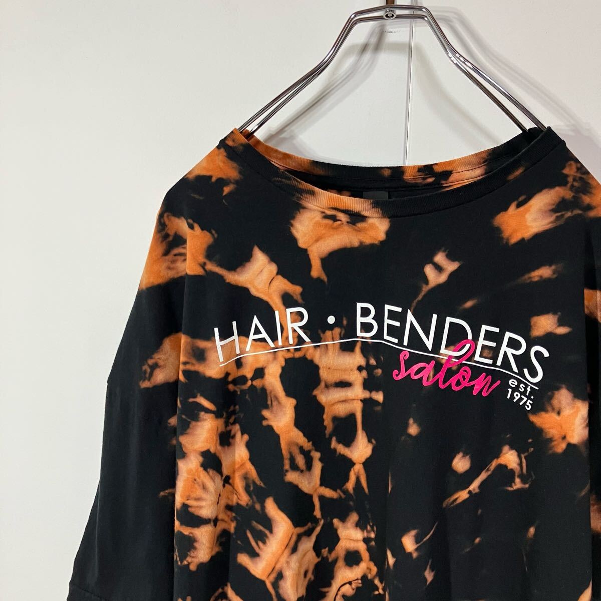 古着 アート プリント クルーネック 大きいサイズ 一点物 ブラック オレンジ 3XL拍卖