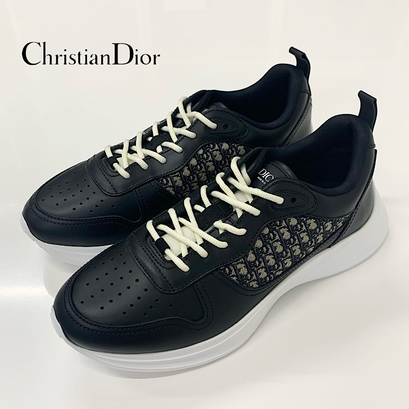M11710 未使用 クリスチャンディオール B25 ロゴ オブリーク カーフスキン ファブリック コットンジャカード メンズ ランナースニーカー拍卖