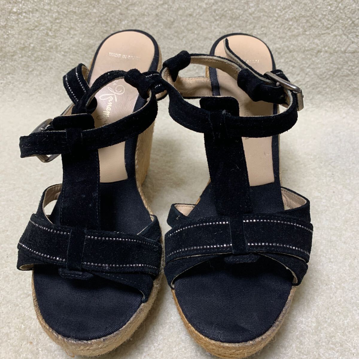 銀座かねまつ バック ストラップサンダル ウェッジソール 24㎝ヒール12㎝ スペイン製拍卖