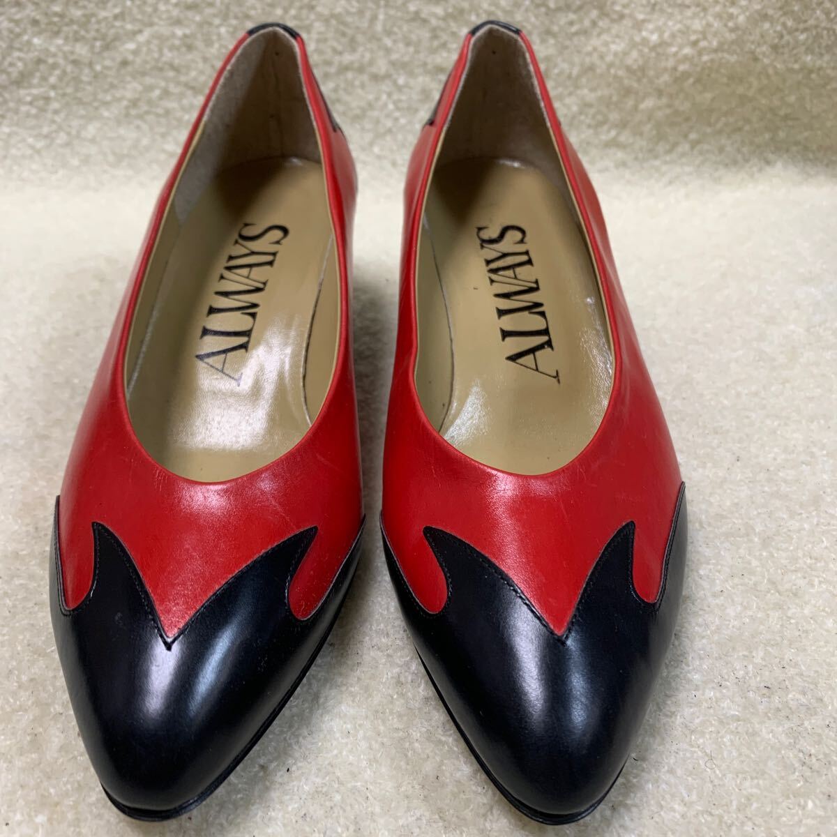 オルウェーズ ALWAYS 本革レディースパンプス レッド&ブラック 22.5㎝ヒール約5㎝ 美品拍卖