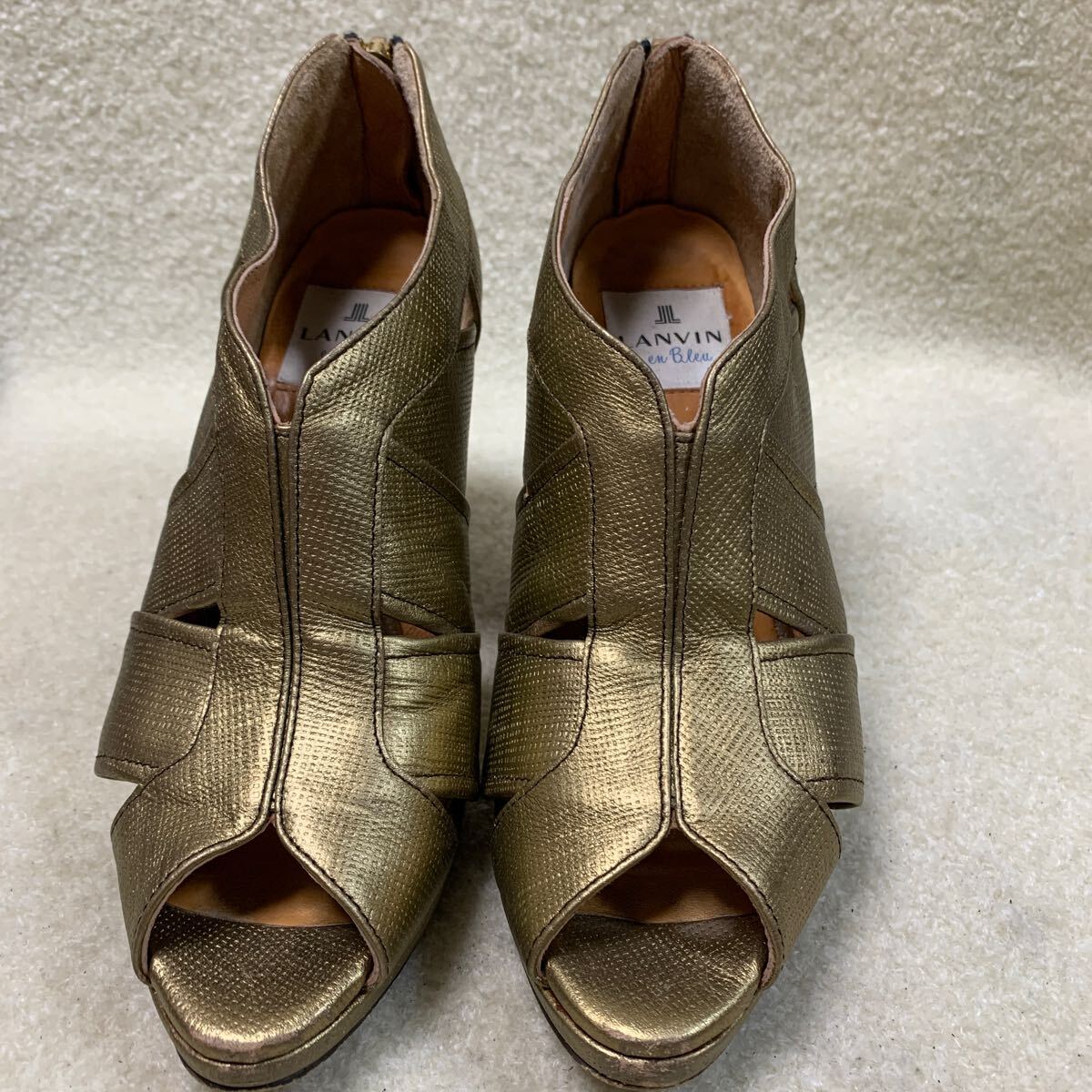 ランバン LANVIN オープンツゥヒールパンプス バックファスナー ゴールド 22.5㎝ヒール約8.5㎝拍卖