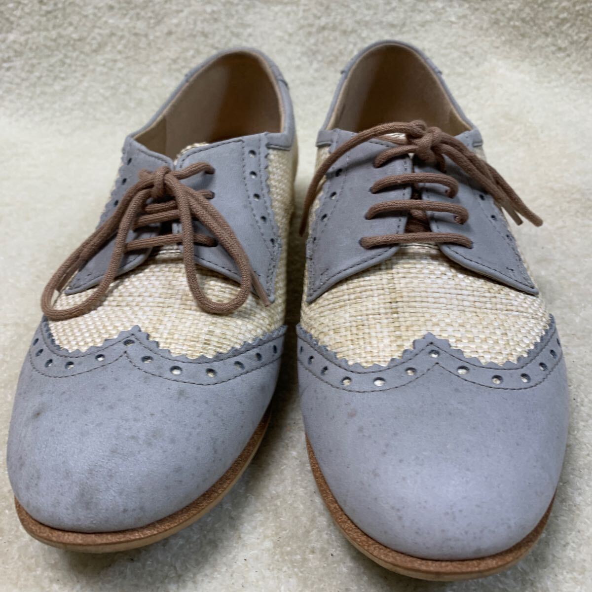 イング ing レディースウォーキングシューズ ローカット 天然繊維Xスウェード グレー&イエロー系 23㎝EE拍卖