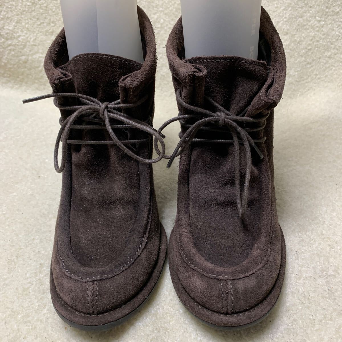 ロレンツォマリ LORENZO-MARI イタリア製 スウェードショートブーツ ブラウン 23㎝ヒール約8.5㎝ 拍卖