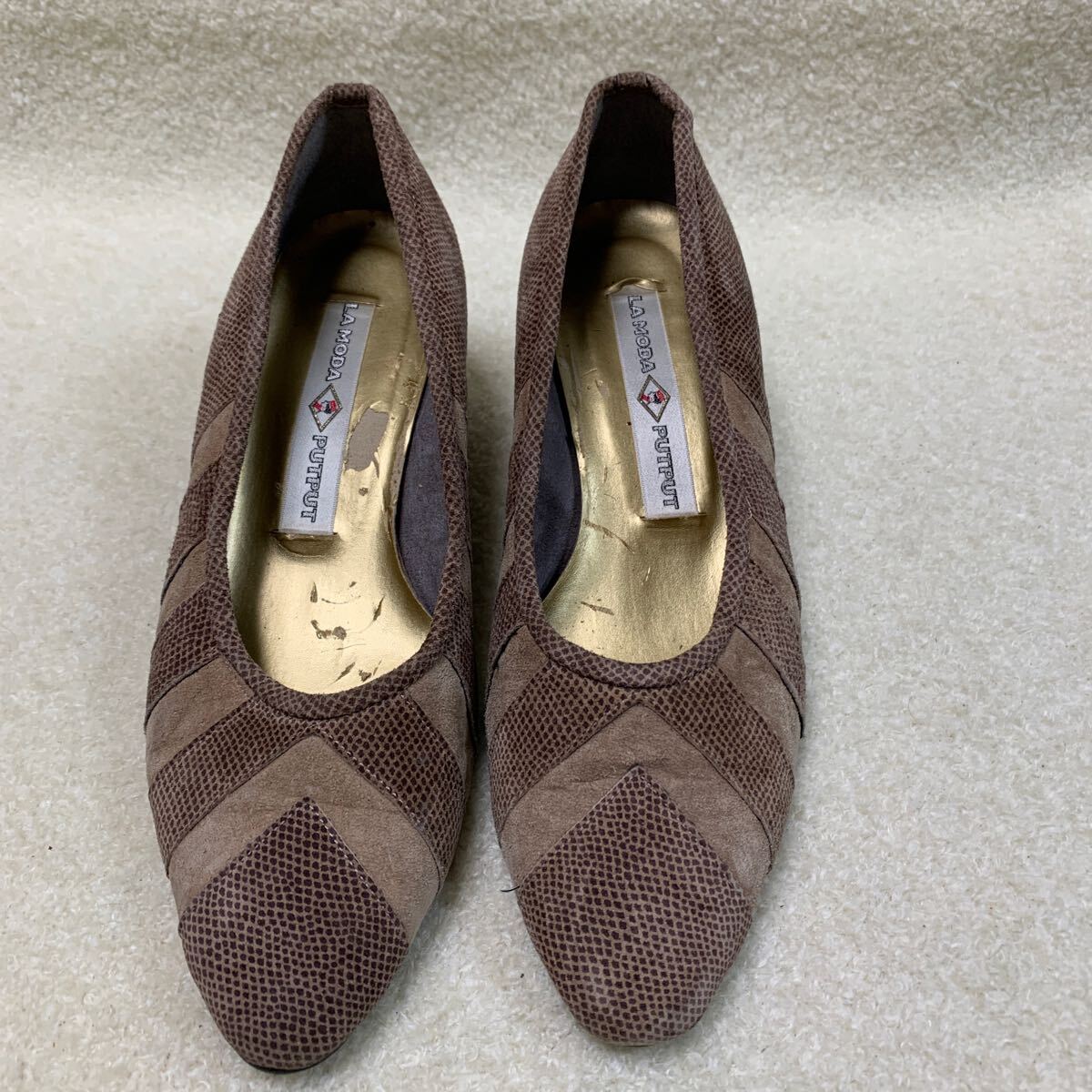 LA MODA PUTPUT レディースウェッジソールパンプス スエード 淡いブラウン 22.5㎝EEヒール約4.5㎝拍卖