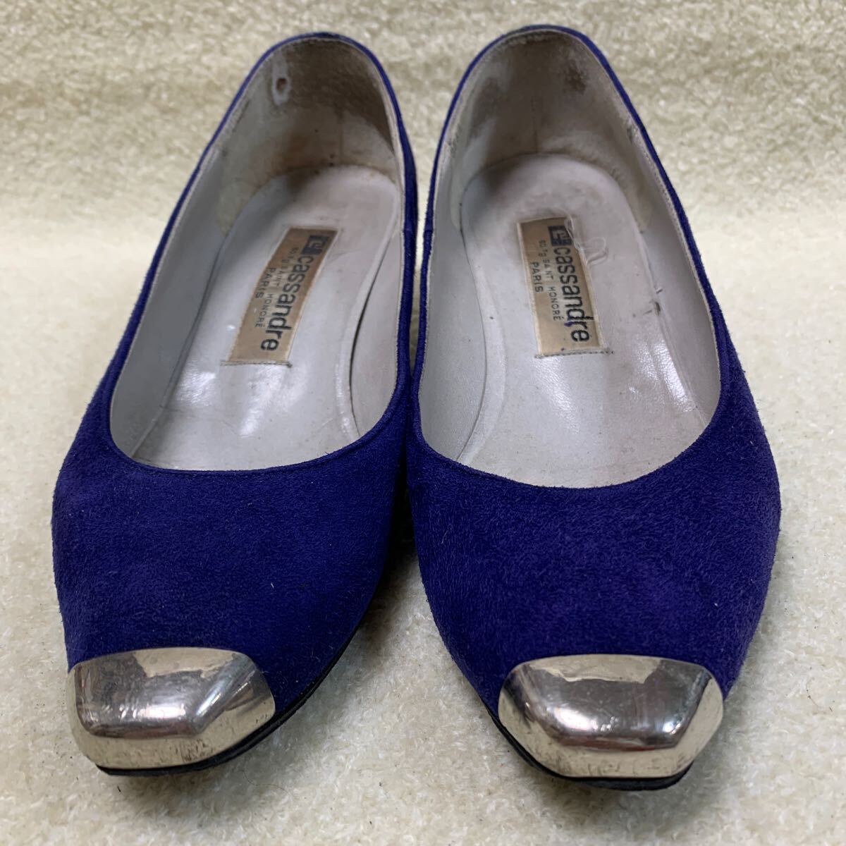 カサンドレ cassandre フランス製 レディースパンプス スウェード ブルー&シルバー 21.5㎝ヒール約3.5㎝拍卖