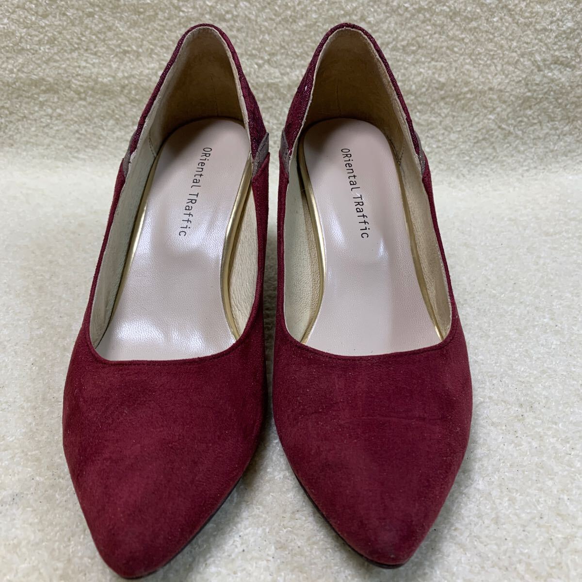 オリエンタルトラフィック ORiental TRaffic レディースパンプス スウェード レッド 23㎝ヒール約7㎝拍卖