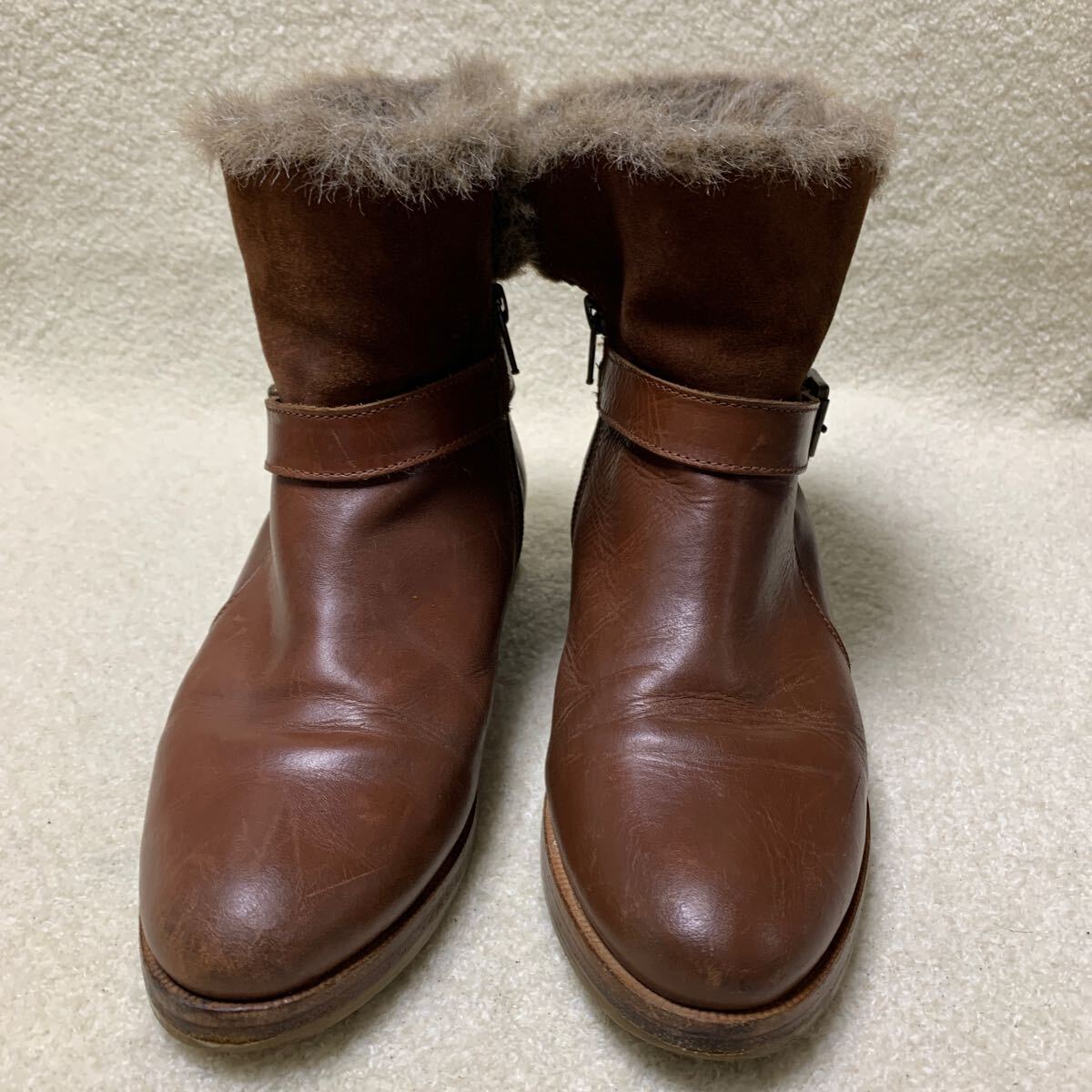バニスター Au BANNISTER 防寒ボア 本革ショートブーツ ブラウン 23㎝拍卖