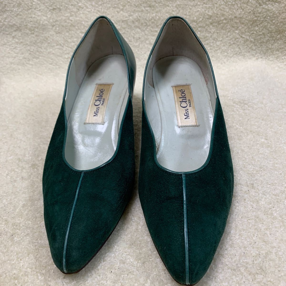 Miss Chloe レディースパンプス スウェードX革 グリーン 22.5㎝ヒール約5.5㎝拍卖