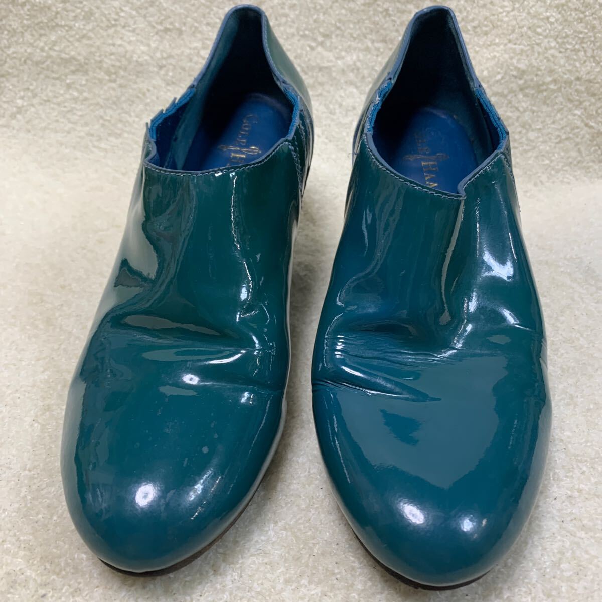 コールハーンXナイキ COLE HAAN XNIKE AIR レインシューズ ウェッジソール グリーン サイドゴア 24㎝ヒール約6㎝ 美品拍卖