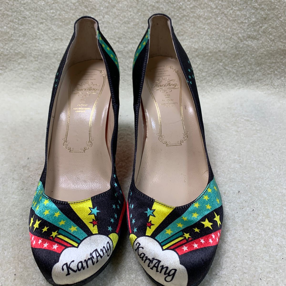 カリアング Kari Ang レディースパンプス 柄物 化繊X革 24.5㎝ヒール約8.5㎝拍卖
