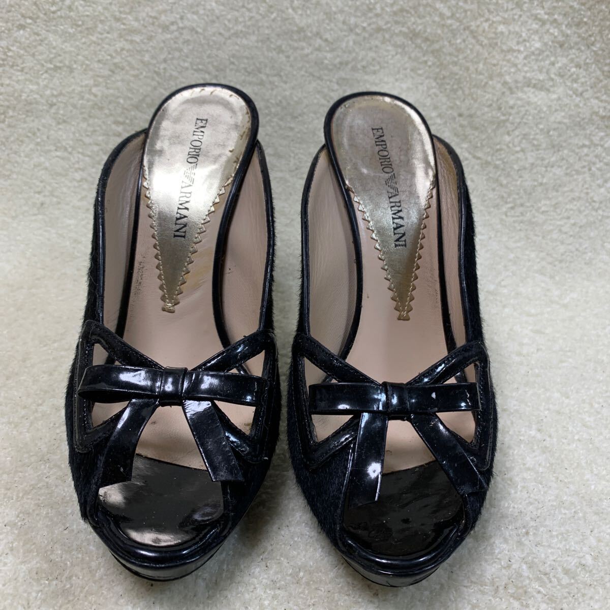 エンポリオアルマーニ EMPORIO ARMANI レディースサンダル ブラック 22.5㎝ヒール約10.5㎝拍卖