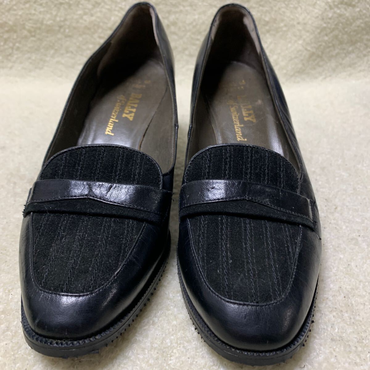 バリー BALLY レディースパンプス 本革X布 ブラック 21.5㎝ヒール約5.5㎝拍卖