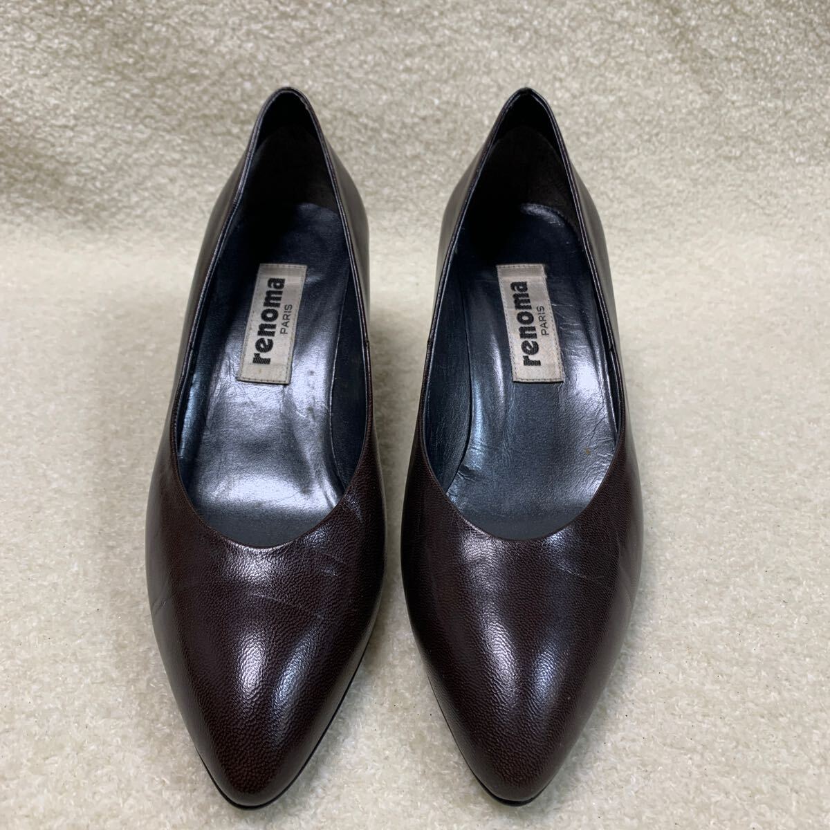 レノマ renoma レディースパンプス 本革 ダークブラウン 22.5㎝ヒール約6㎝ 未使用品拍卖