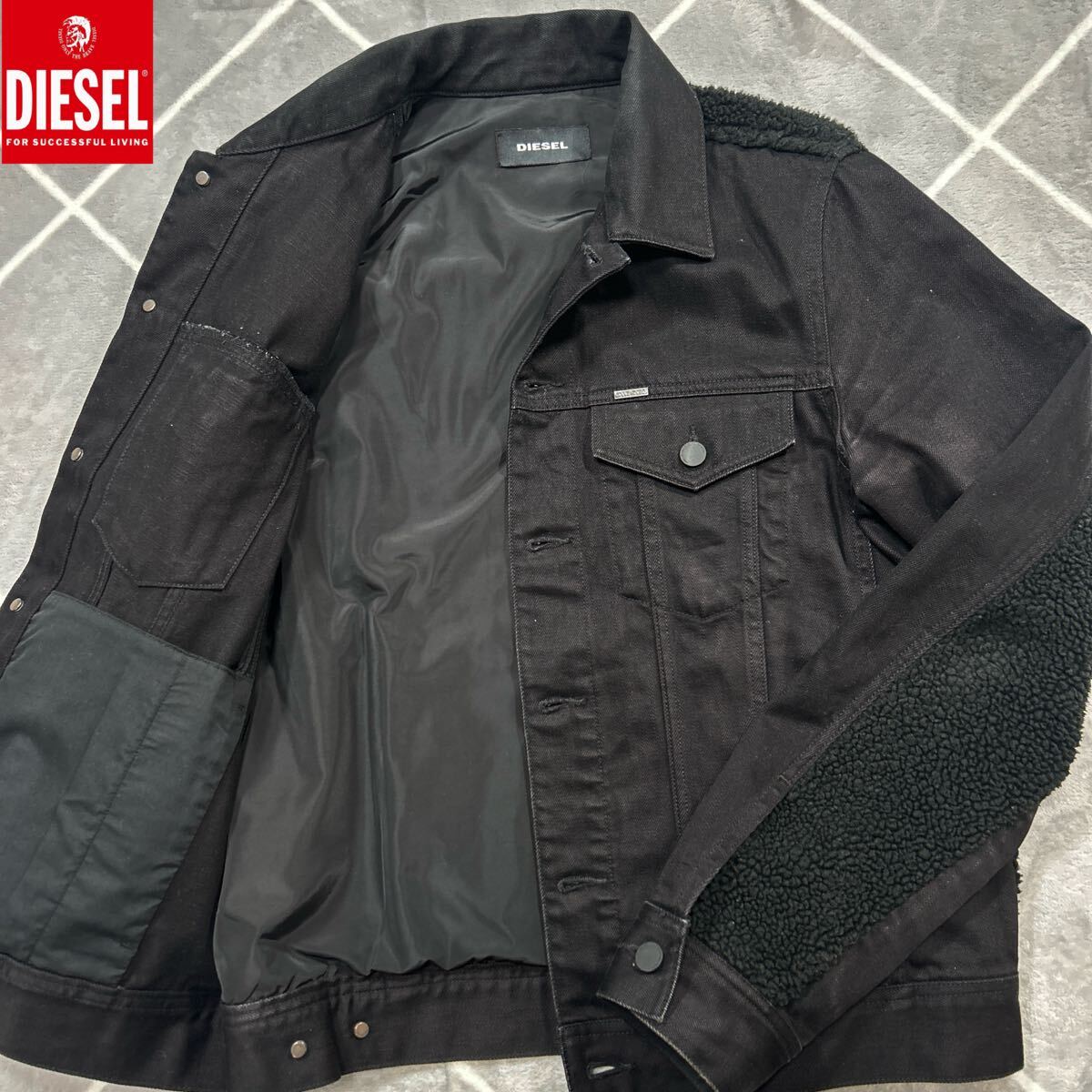 【極美品XL相当】冬の最高傑作 DIESEL ディーゼル Gジャン デニムジャケット 黒 XLsize相当 裏ボア【極暖】抜群の保温性 ボタン刻印 極上品拍卖
