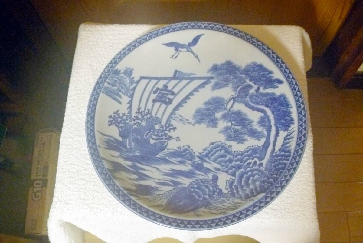 アンティーク 縁起物絵付 大皿〔30cm以上〕美品の中古品拍卖