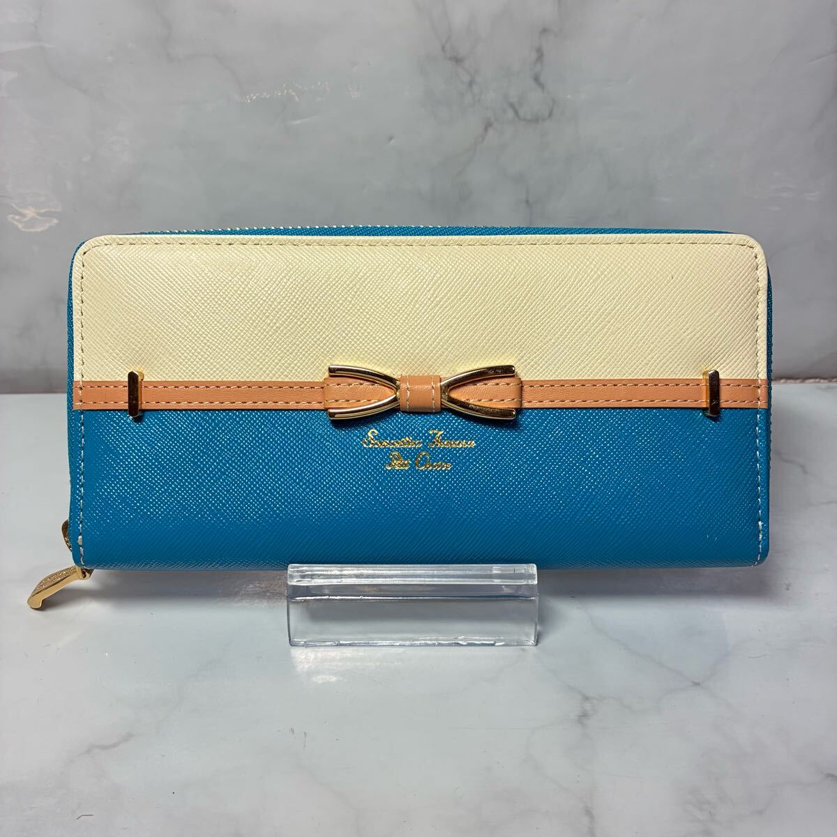 未使用 Samantha Thavasa Petit Choice サマンサタバサ プチチョイス ラウンドファスナー長財布 ブルー アイボリー バイカラー拍卖
