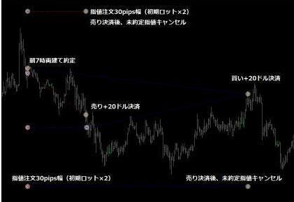 ★FX驚異の両建てトレード戦略を自動売買で行うEA(口座フリー版)買いと売りの指値を同時に出して動いた方向にエントリー片方は自動取消★拍卖