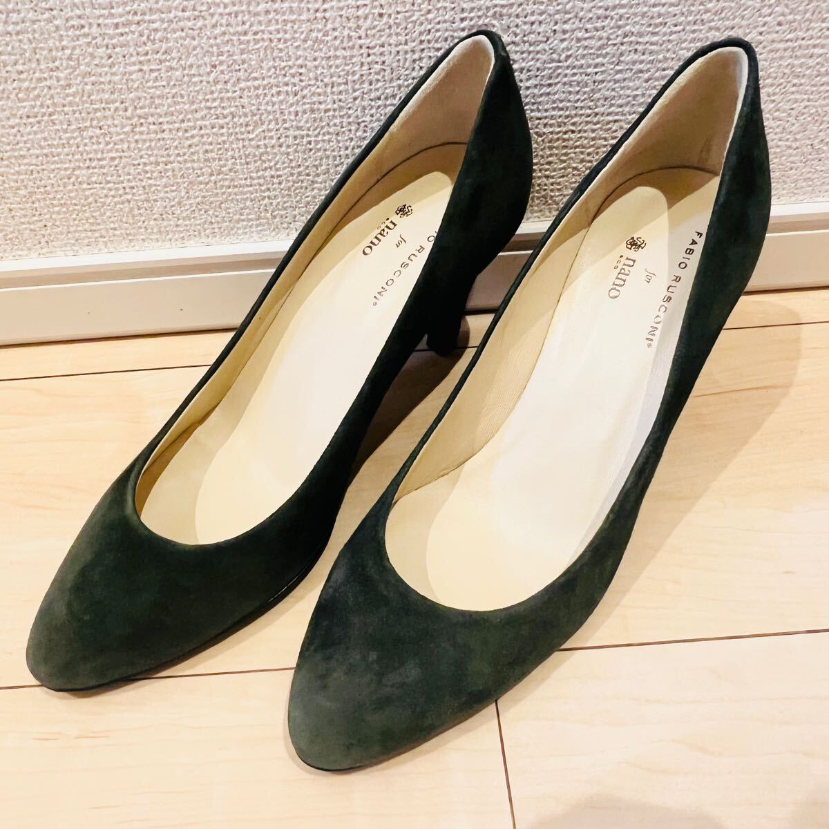 【未使用に近い】FABIO RUSCONI ファビオルスコーニ ナノユニバース パンプス スエード グリーン拍卖