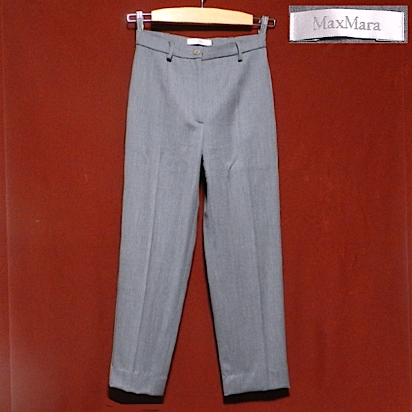 MaxMara マックスマーラ lycra イタリア製 ストレッチ ストレート パンツ スラックス グレー レディース 40 / L 美品拍卖