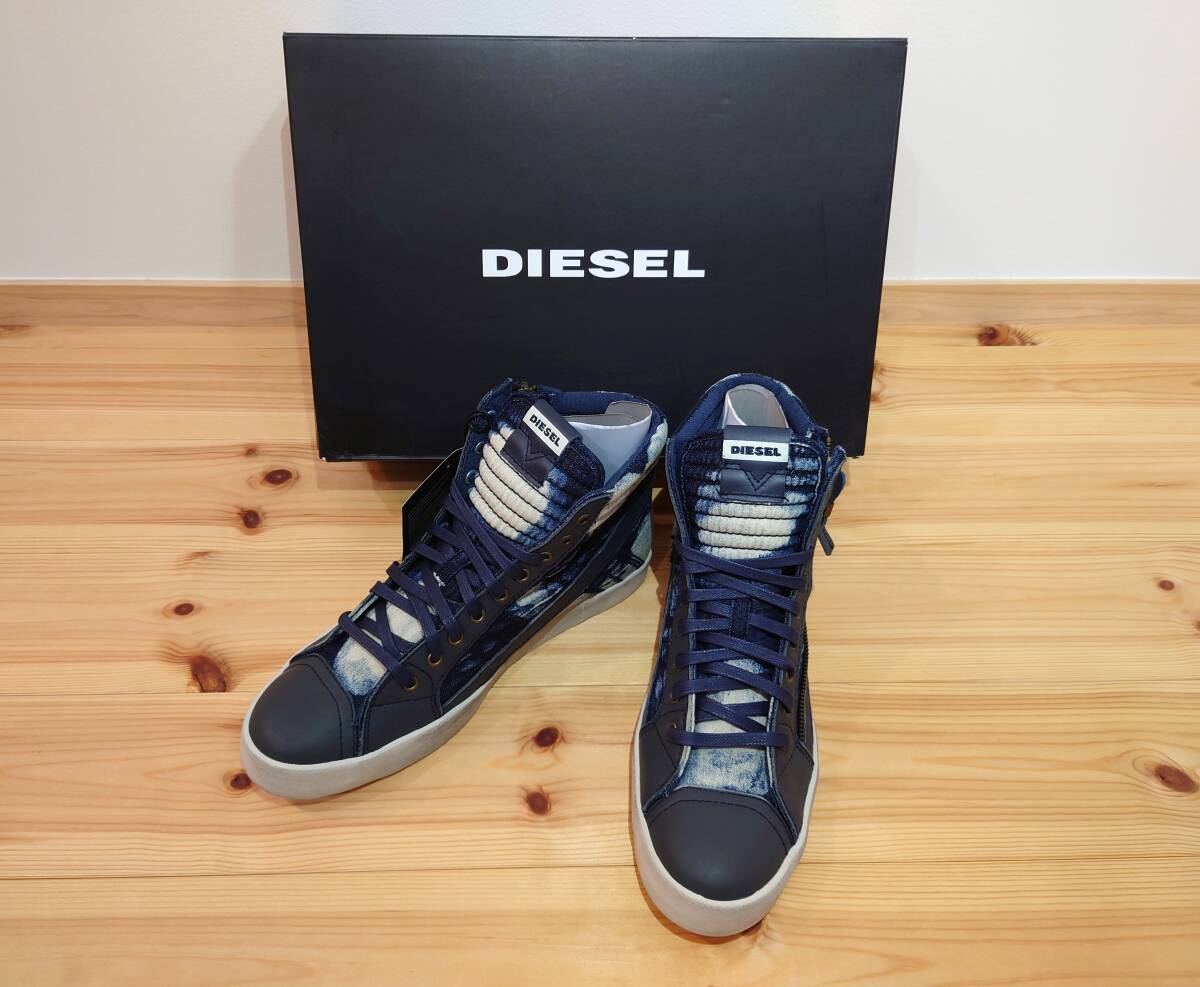 未使用品 DIESEL ディーゼル D-STRING PLUS DENIM ハイカット スニーカー デニム Y01639 P1547 T6067 インディゴ 28cm拍卖