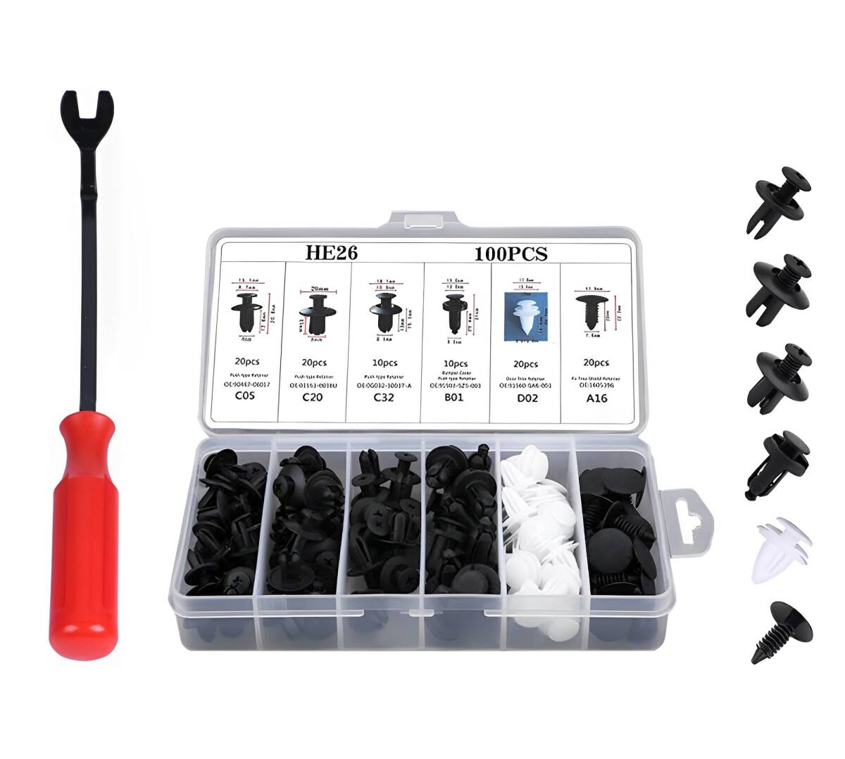 Bombinate 自動車用 バンパークリップ (6種 100個セット+工具) 収納ボックス付き 車内装クリップ 車 リベットクリップ バンパークリップ拍卖