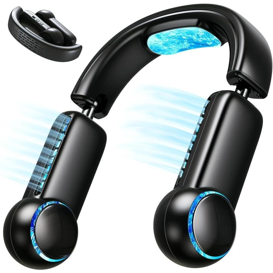 首掛け扇風機 折り畳み式 ネッククーラー 冷却プレート 扇風機 急速冷却 羽なし 軽量 冷感 3段階風量 夏用品 ハン 色:ブラック拍卖