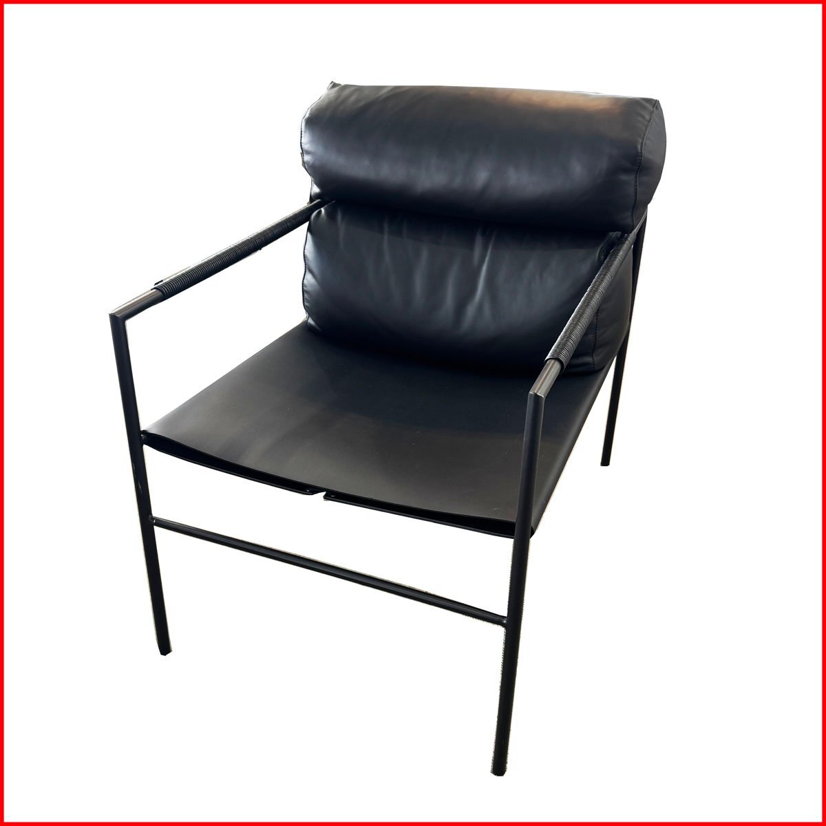 美品●ラウンジチェア●1人掛けチェア 合皮 ブラック 65×82×85(41)cm リビング/オフィスにも 中古 札幌 ①拍卖