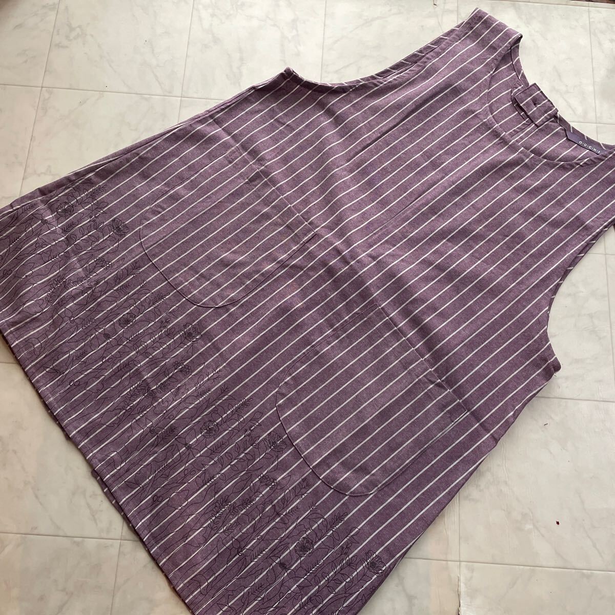 新品 大きいサイズ ゆったりサイズ  エプロン ストライプ 2L~3L 赤紫 体型カバー 敬老の日拍卖