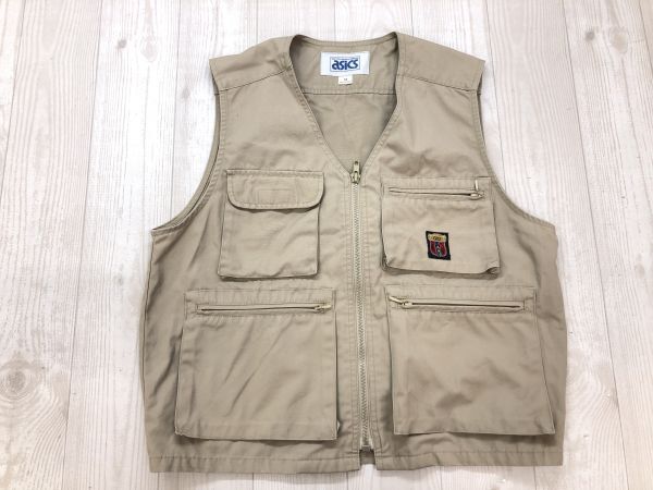 asics アシックス オールド アウトドア スポーツ 古着 フィッシング 釣り レジャー ジップアップ ベスト メンズ M ベージュ拍卖