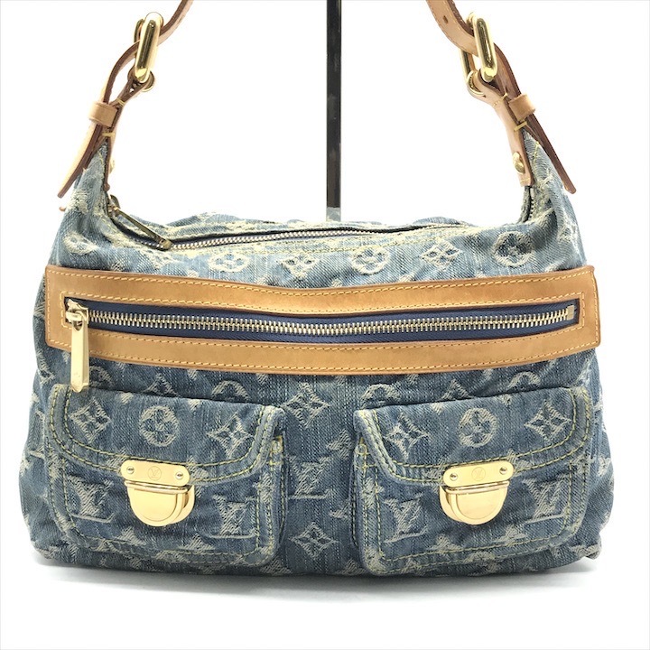 良品 LOUIS VUITTON ヴィトン モノグラム デニム バギーPM ハンド ショルダー バッグ ブルー カバン 鞄 k4990拍卖