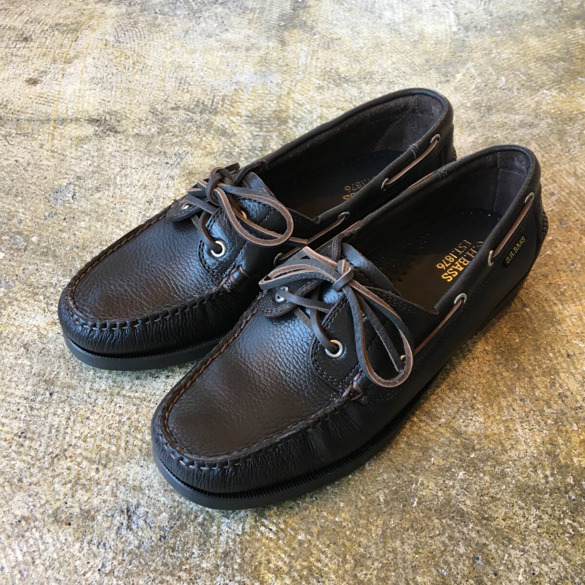 26.0cm(US8.0)|G.H.BASS ジーエイチバス JETTY 2 Textured レザー 20320 DK.BROWN ラバーソール デッキシューズ (新品)(正規品)拍卖