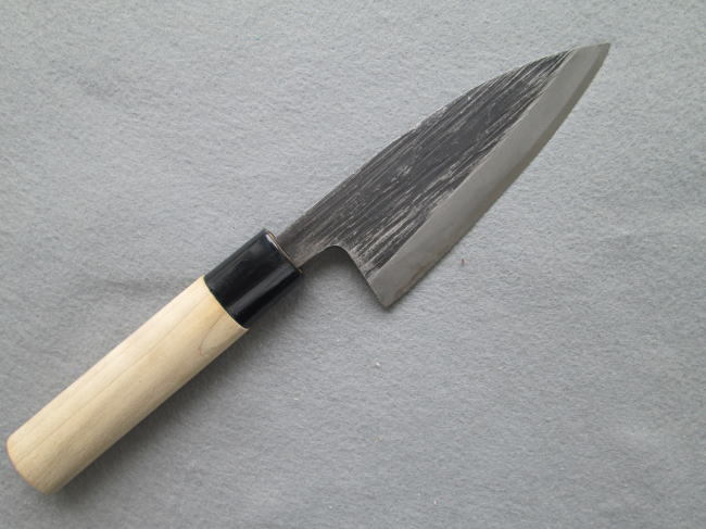 青2鋼「無名」片刃鯵切 3.5寸白木柄拍卖