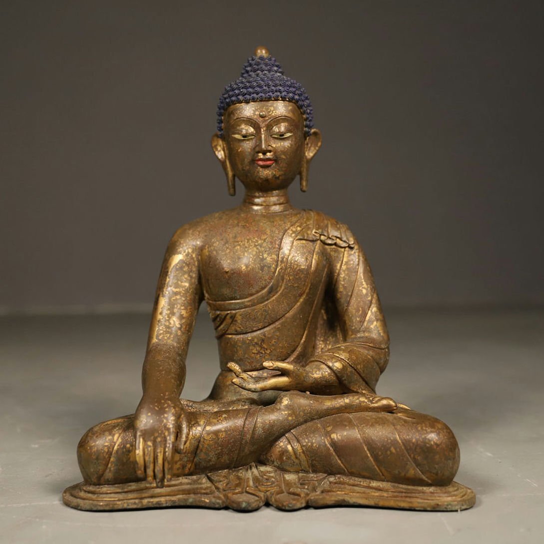 ▼渡鶴羽▼E7053清時代 釈迦牟尼坐仏 銅塗金 細工彫刻★仏教古美術★仏像★細密細工★廃寺旧蔵★廃寺買出品拍卖