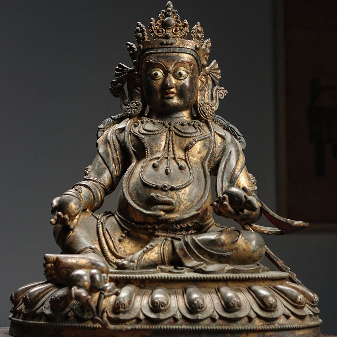 ▼渡鶴羽▼A9272清時代 チベット密教 銅塗金 黄財神造像 細工彫刻★仏教古美術★仏像★細密細工★廃寺旧蔵★廃寺買出品拍卖