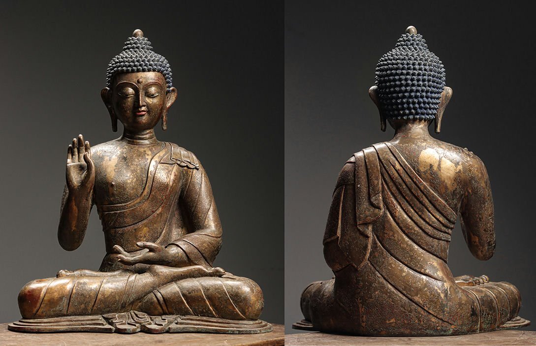 ▼渡鶴羽▼A9275清時代 チベット密教 釈迦牟尼造像 銅塗金 細工彫刻★仏教古美術★仏像★細密細工★廃寺旧蔵★廃寺買出品拍卖
