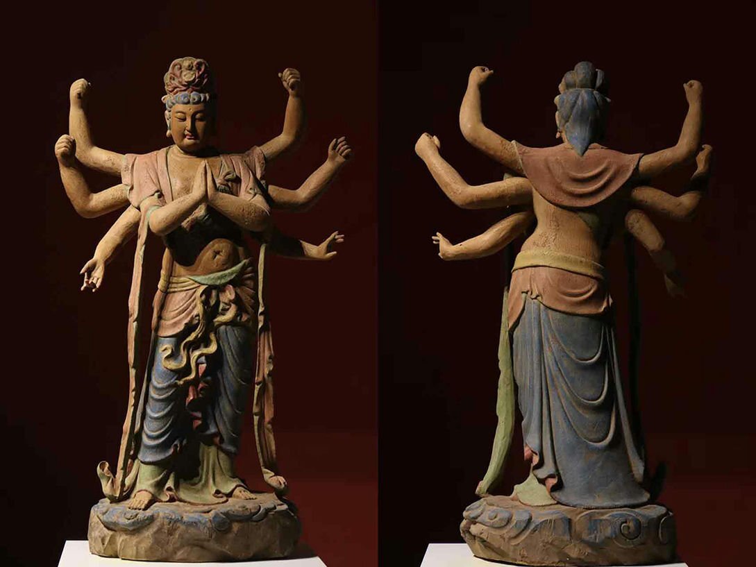 ▼渡鶴羽▼A9314明時代 楠木八臂観音 楠木細工彫刻★仏教古美術★仏像★細密細工★廃寺旧蔵★廃寺買出品拍卖